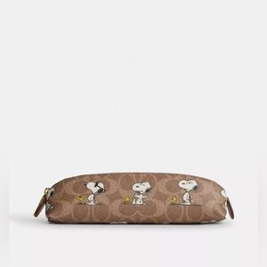 Coach X Peanuts Pencil Case In Signature Canvas With Snoopy Print NWT
